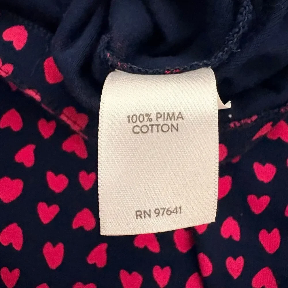 J. Jill M Navy Blue Pink Heart Print 3/4 Sleeve Blouse Romantic Feminine Artsy